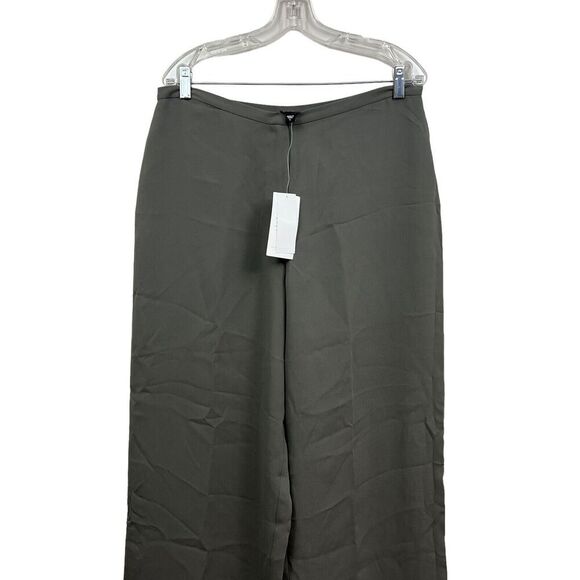Eileen Fisher Pants Silk Georgette Crepe Wide Leg Zip Mushroom Women Size L - Picture 2 of 7